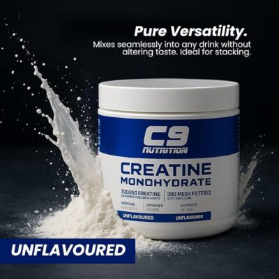 C9 Nutrition Creatine Monohydrate 100g | 3000mg Pure Creatine | 200 Mesh Micronized Powder | Unflavoured | Boosts Strength, Endurance & Muscle Recovery | 33 Servings (100gm, Unflavoured)