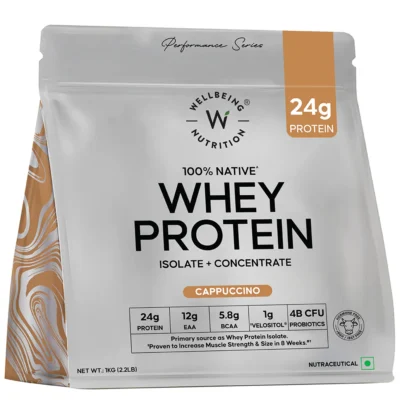 Whey Protein Isolate + Concentrate 24g | 1kg| 4B CFU Probiotics | Cappuccino