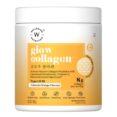 Glow Korean Marine Collagen Peptides with Liposomal Glutathione & Vitamin C | Valencia Orange Flavour | 250g